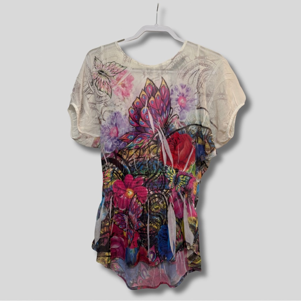 Perseption Concept Floral Multicolor Sheer Women's Y2K BohoTop